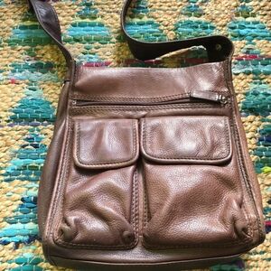 FOSSIL Vintage Y2K Brown Leather Shoulder Handbag Travel Purse Hobo 75082